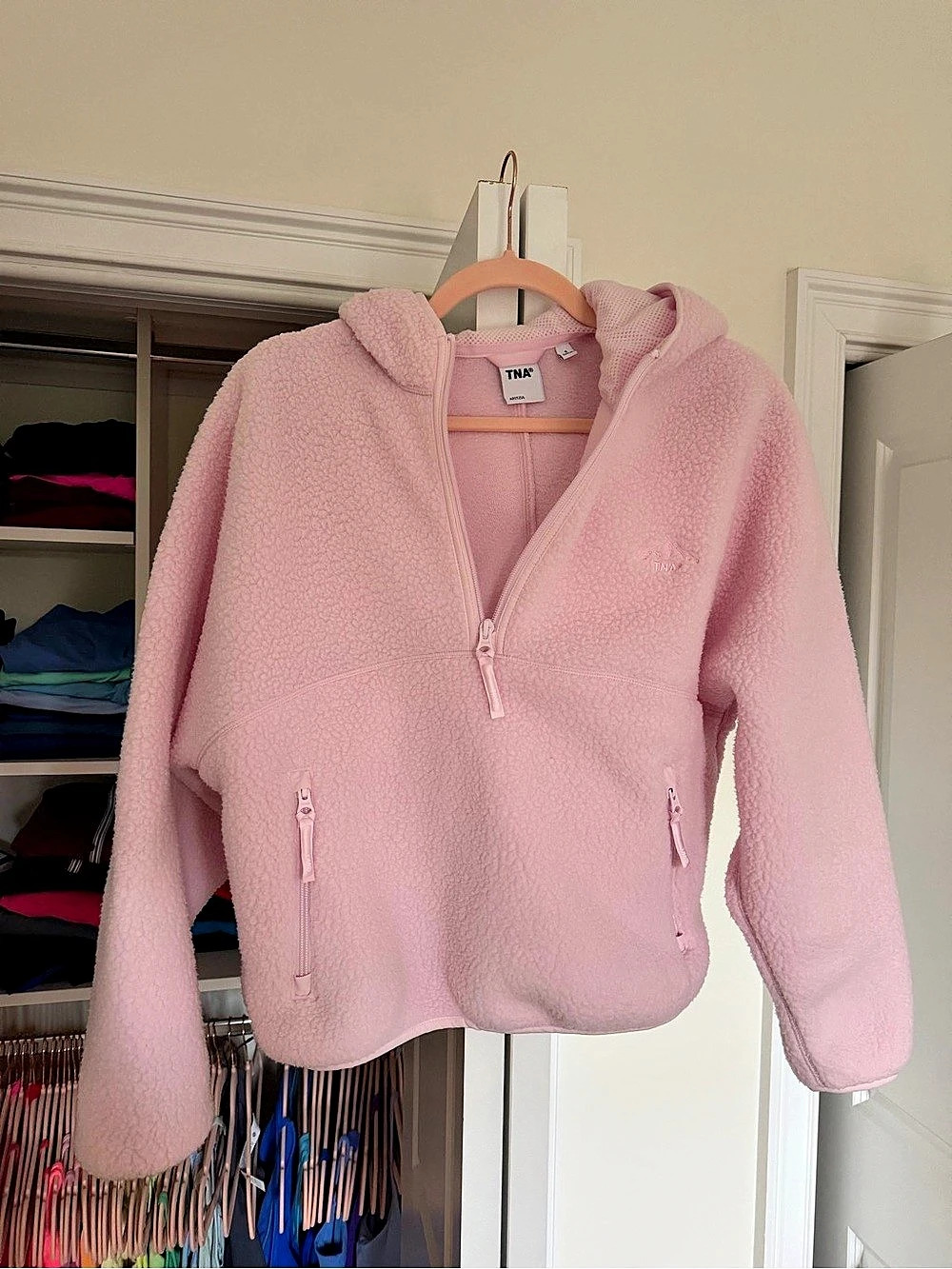 Aritzia Polartec Cozy Sweatfleece Boyfriend 1/2 Zip Pink Jacket Small
